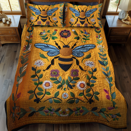 Golden Bumblebee Art 3-Piece Quilted Bedding Set NCU0NT002