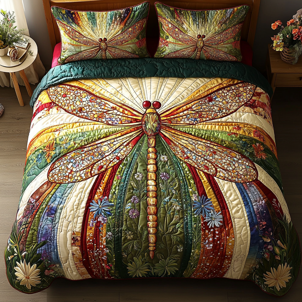 Dragonfly 3-Piece Quilted Bedding Set NCU0VT103