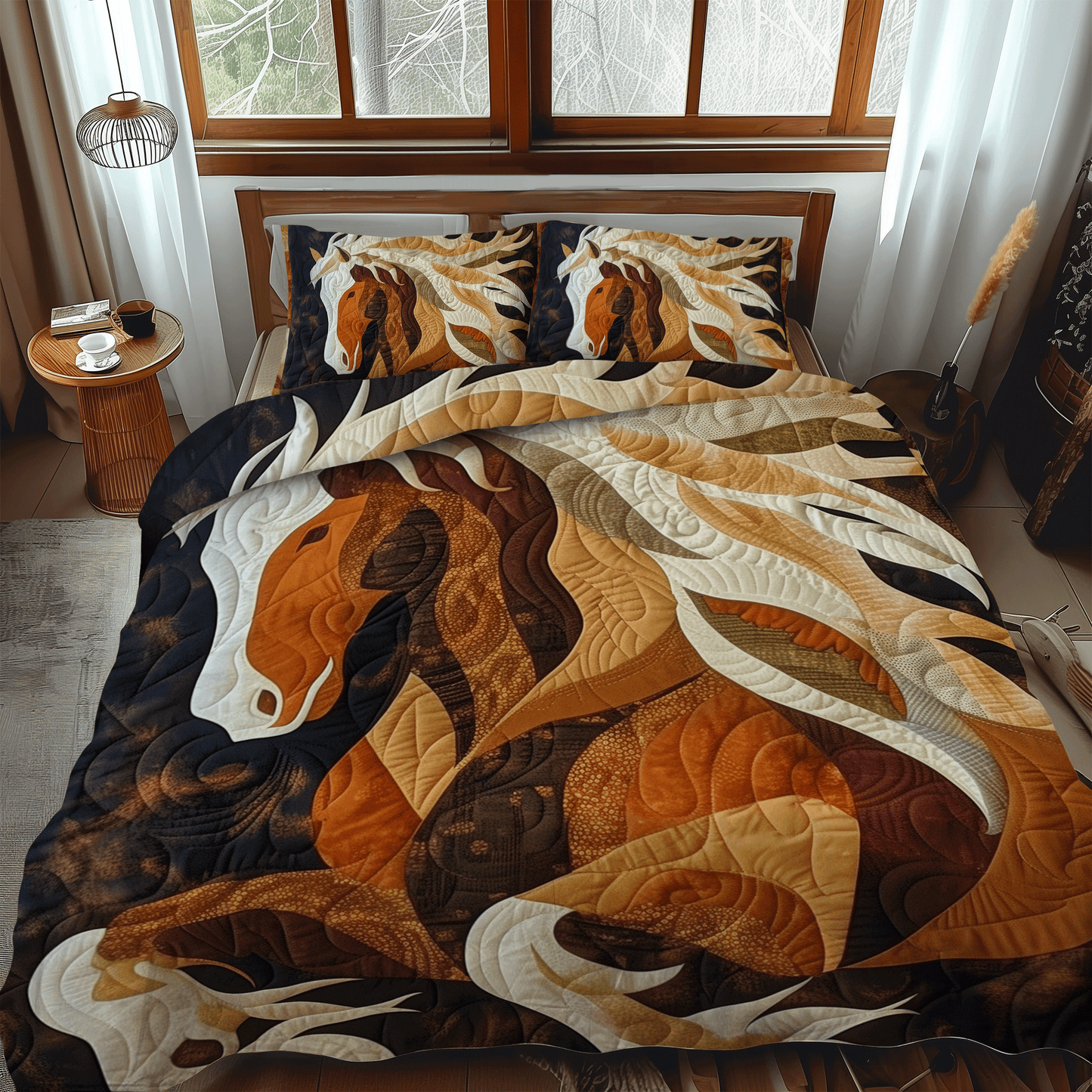 Golden Gallop 3-Piece Quilted Bedding Set NCU0DV310