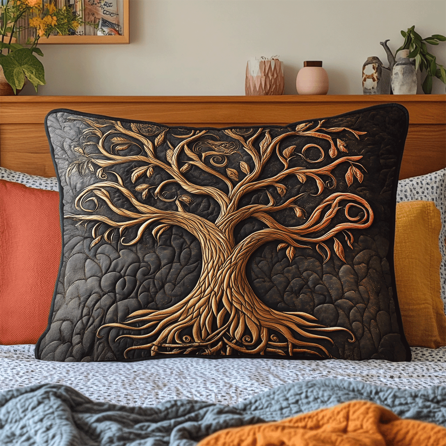 Golden Harmony Quilted Bedding Pillow Case NCU0DV3612