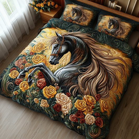 Golden Horse Quilted Bedding Set NCU0DV5229