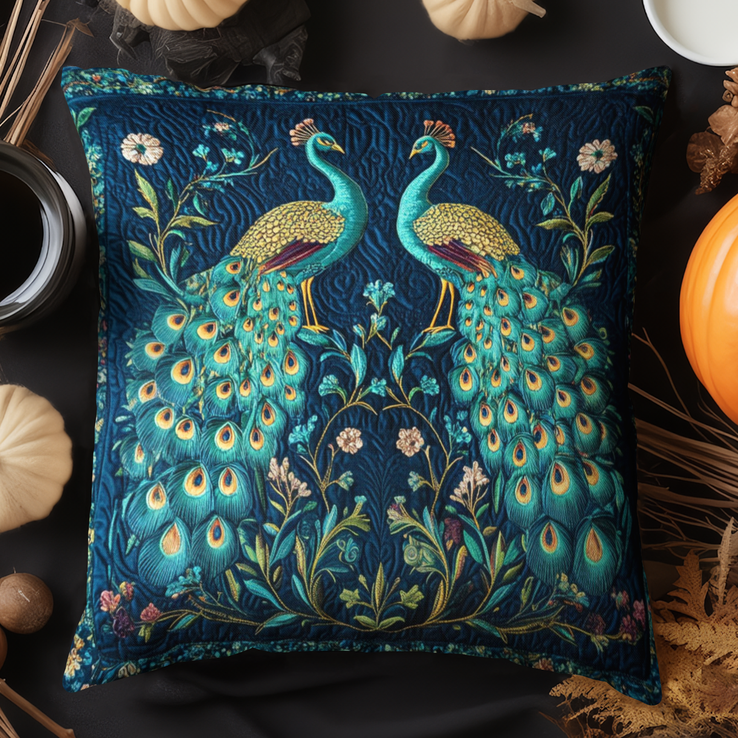 Golden Peacocks Quilted Pillow Case NCU0NT3982