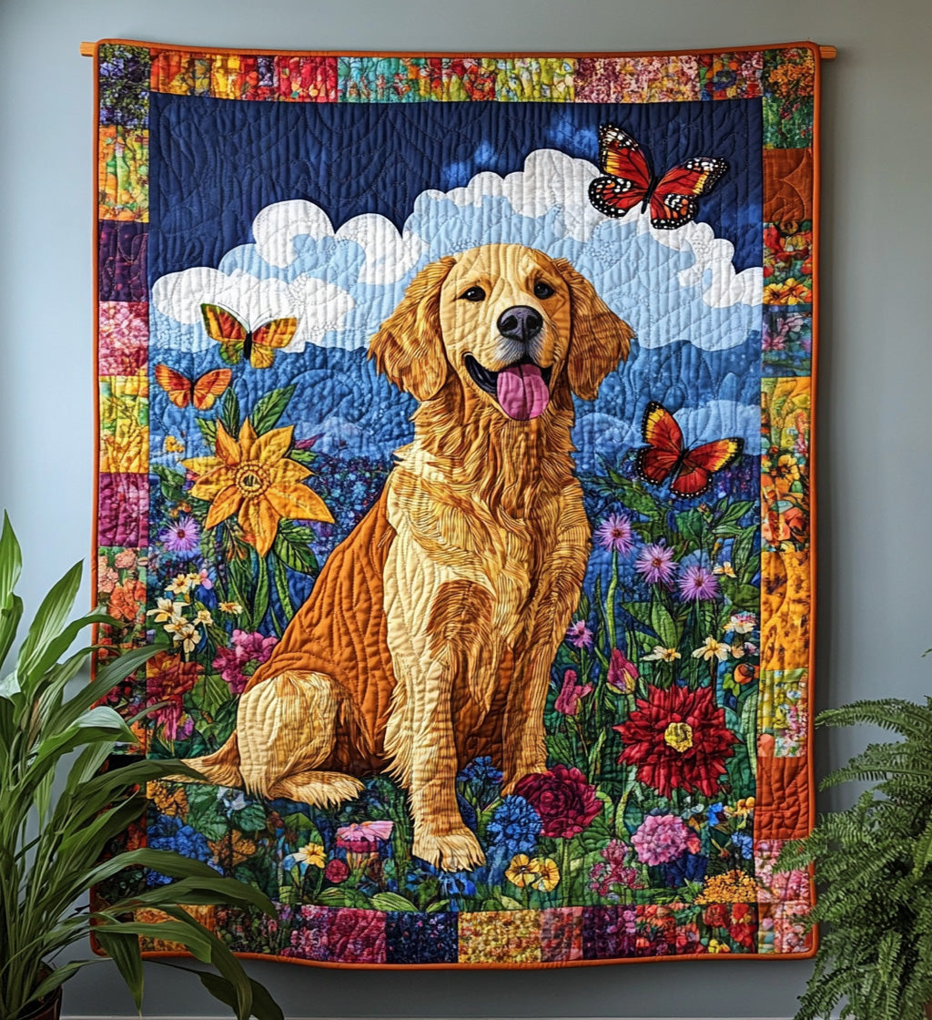 Golden Tail Wags Quilted Blanket NCU0PT355