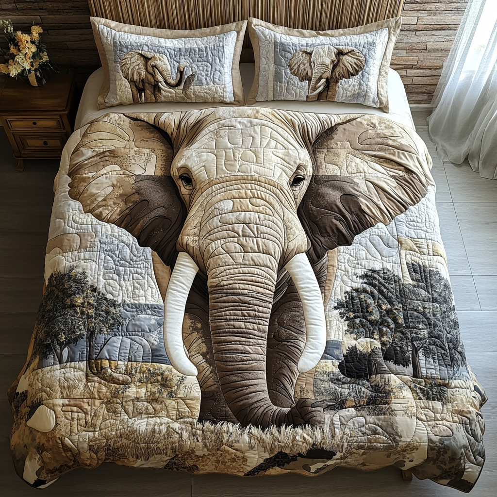 Elephant 3-Piece Quilted Bedding Set NCU0VT187