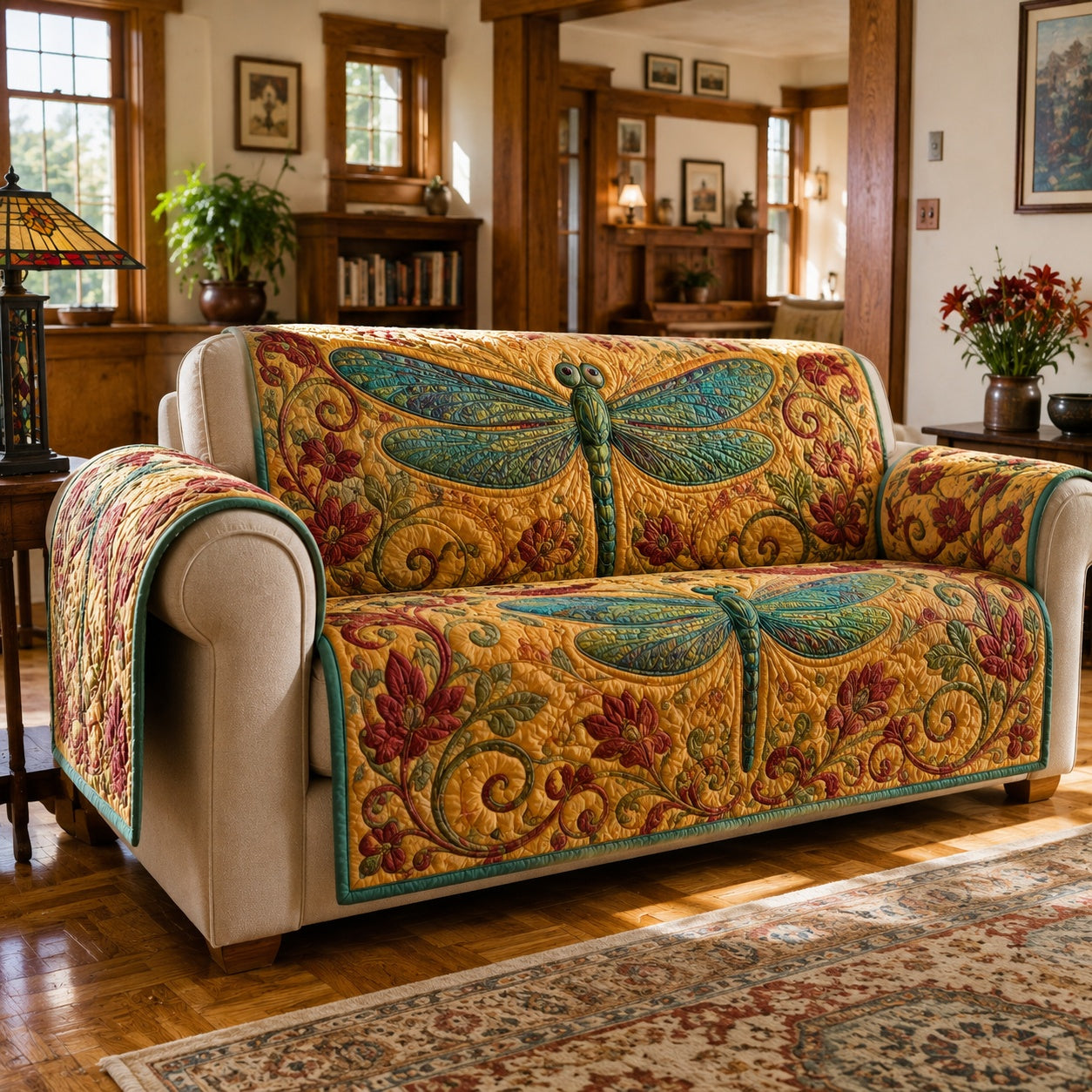 Golden Amber Glider Quilted Sofa Cover NCU0VL3805