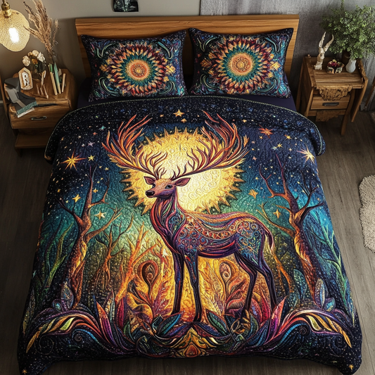 Golden Antler Charm 3-Piece Quilted Bedding Set NCU0DK2728