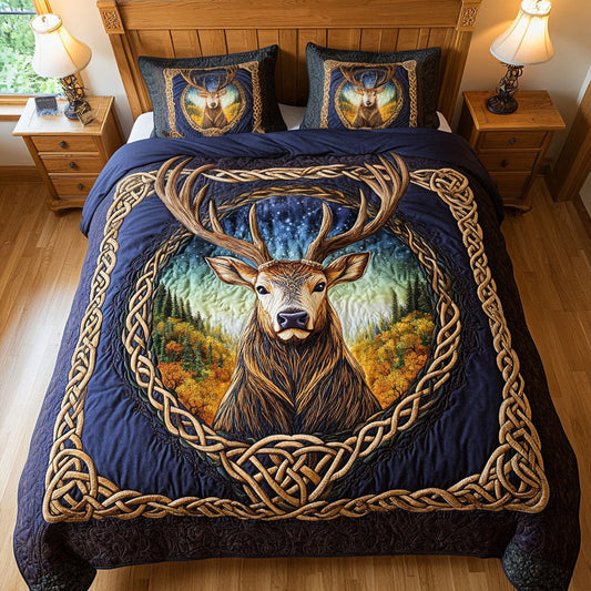 Golden Antler Dreams 3-Piece Quilted Bedding Set NCU0PT3750