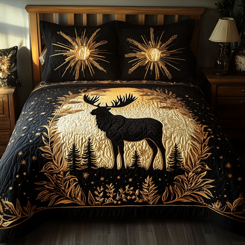 Golden Antlers 3-Piece Quilted Bedding Set NCU0VH2005