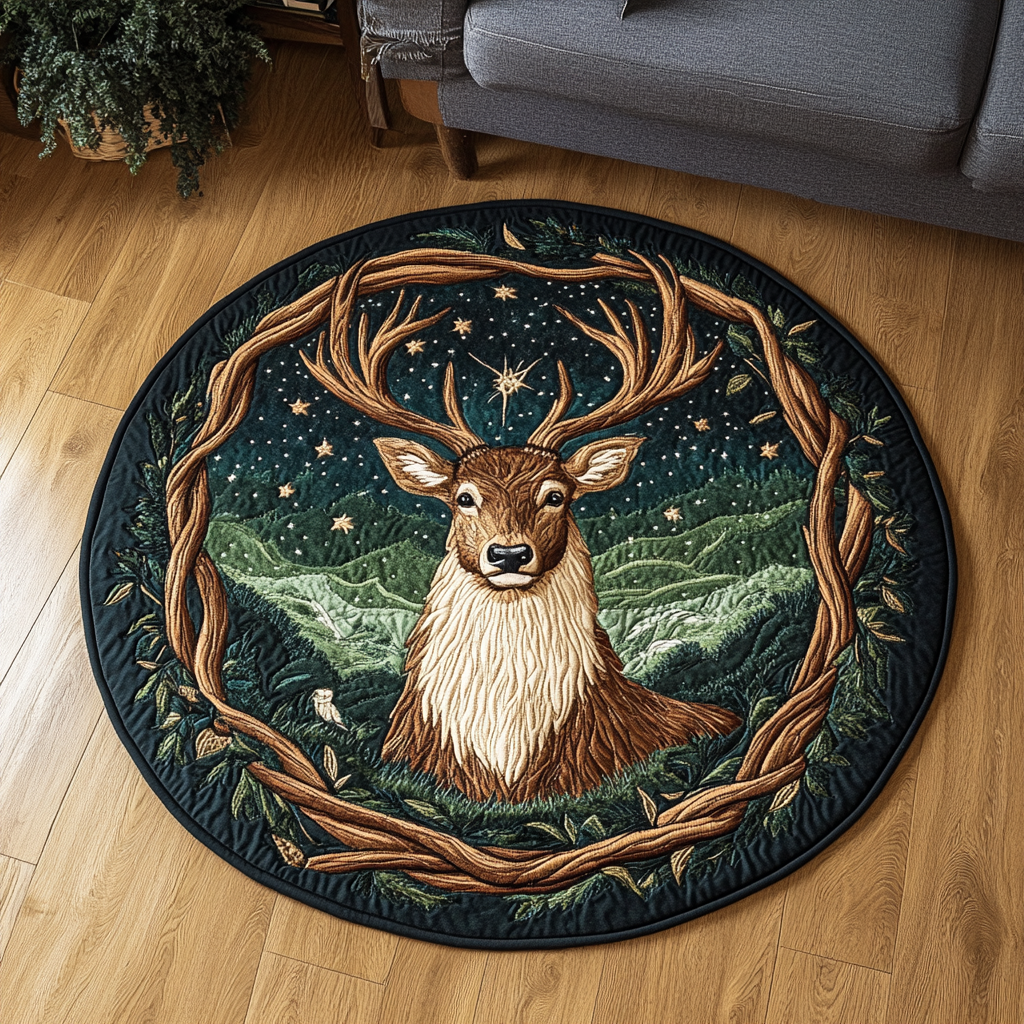 Golden Antlers Quilted Round Mat NCU0DK5567