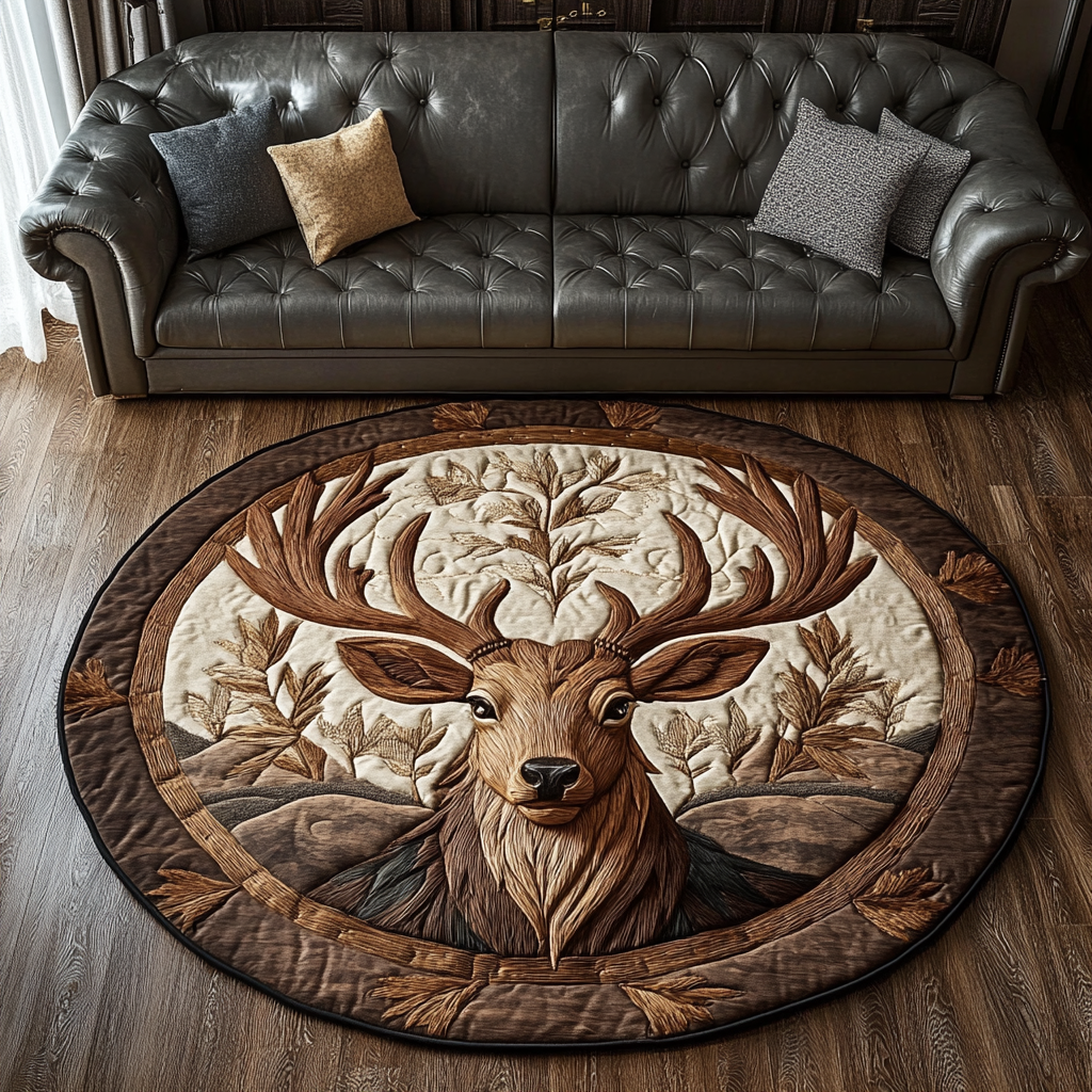 Golden Antlers Quilted Round Mat NCU0DK5720