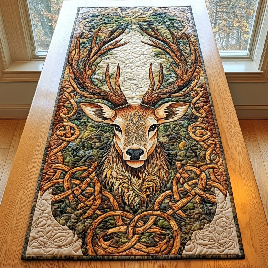 Golden Antlers Quilted Table Runner NCU0DK4402