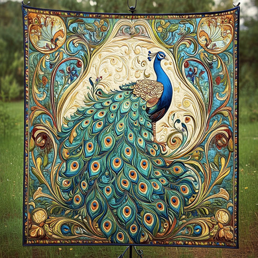 Golden Aura Peacock Quilted Blanket NCU0NT3881