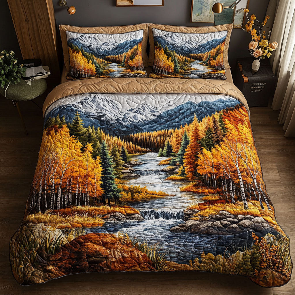 Golden Autumn Stream 3-Piece Quilted Bedding Set NCU0NT5191