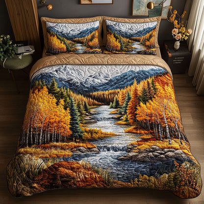 Golden Autumn Stream 3-Piece Quilted Bedding Set NCU0NT5191