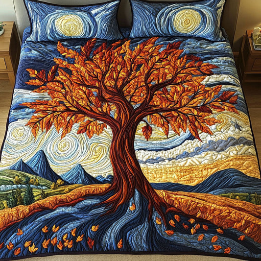 Golden Autumn Tree 3-Piece Quilted Bedding Set NCU0NT4445