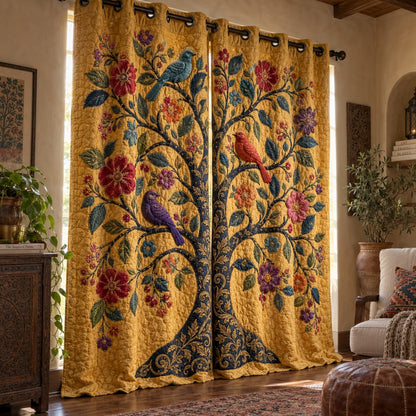 Golden Aviary Bloom Quilted Curtains NCU0VL3989