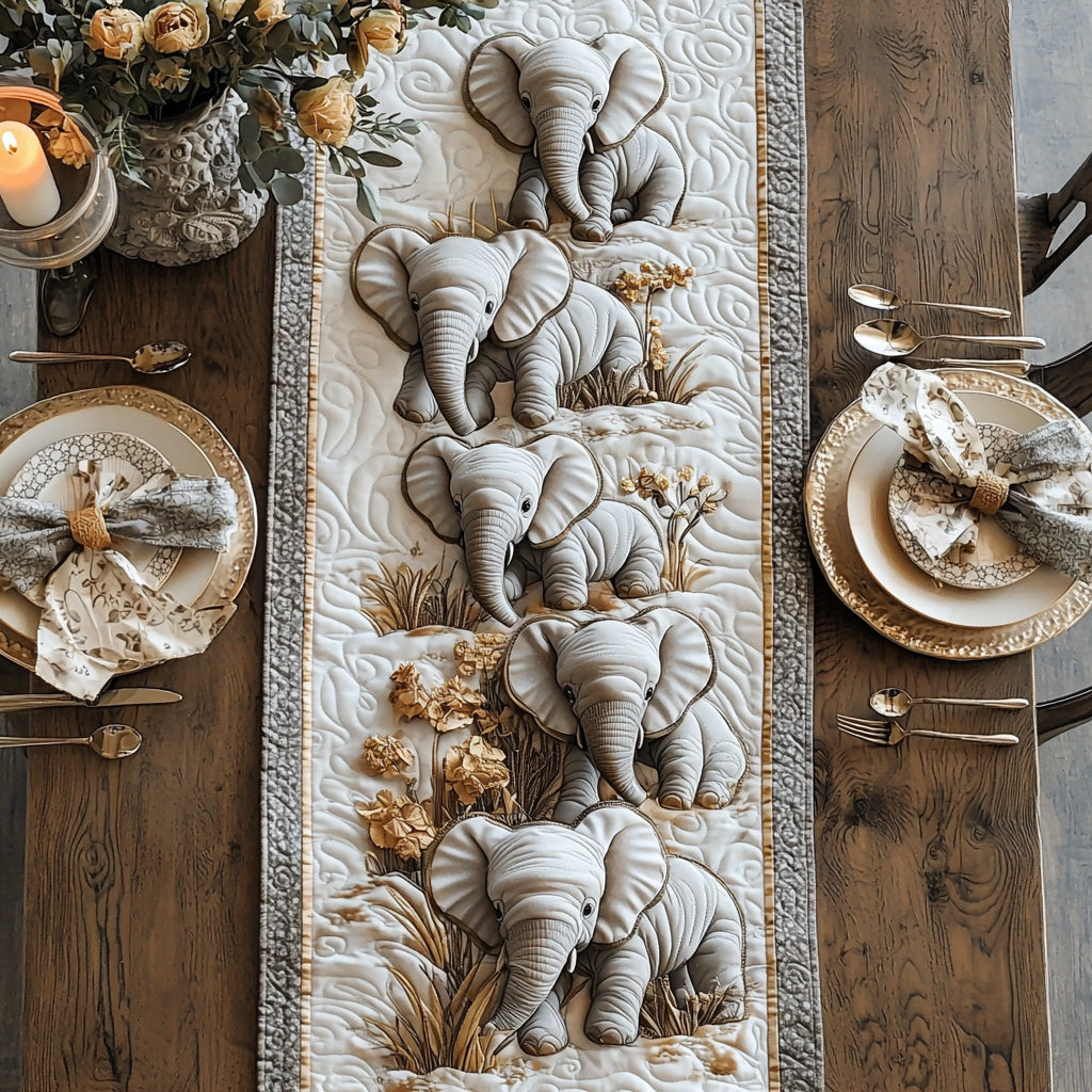 Golden Baby Elephant Quilted Table Runner NCU0DV6460