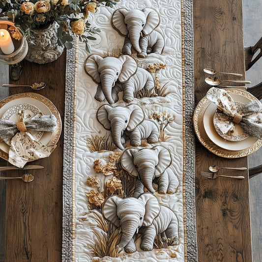 Golden Baby Elephant Quilted Table Runner NCU0DV6460