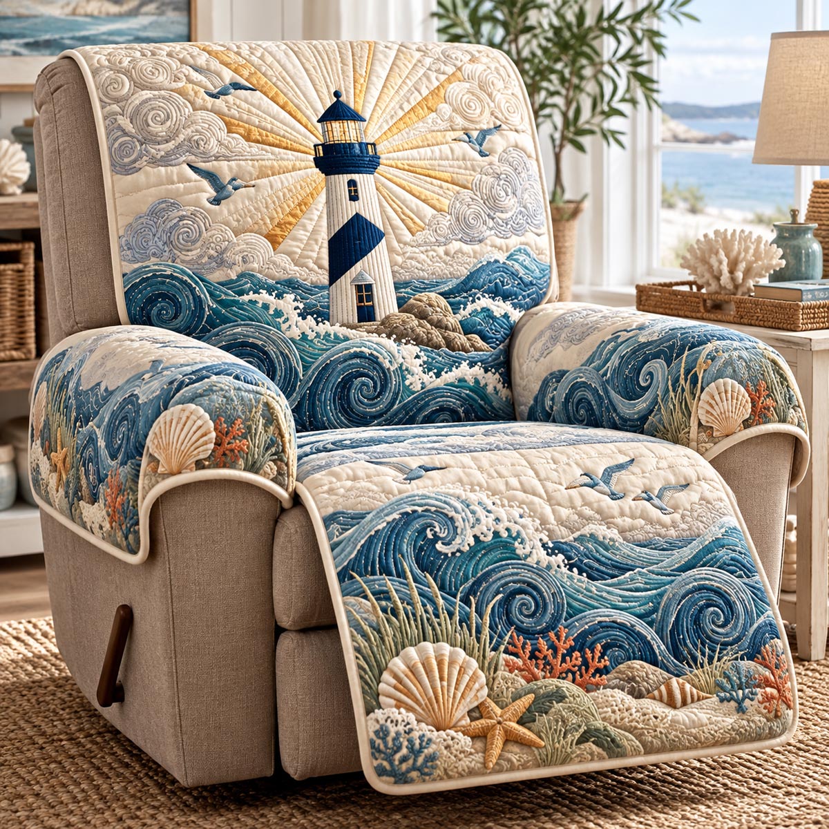 Golden Beacon Shore Quilted Sofa Cover NCU0DV10319