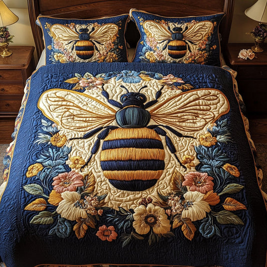 Golden Bee Blossom 3-Piece Quilted Bedding Set NCU0NT3174