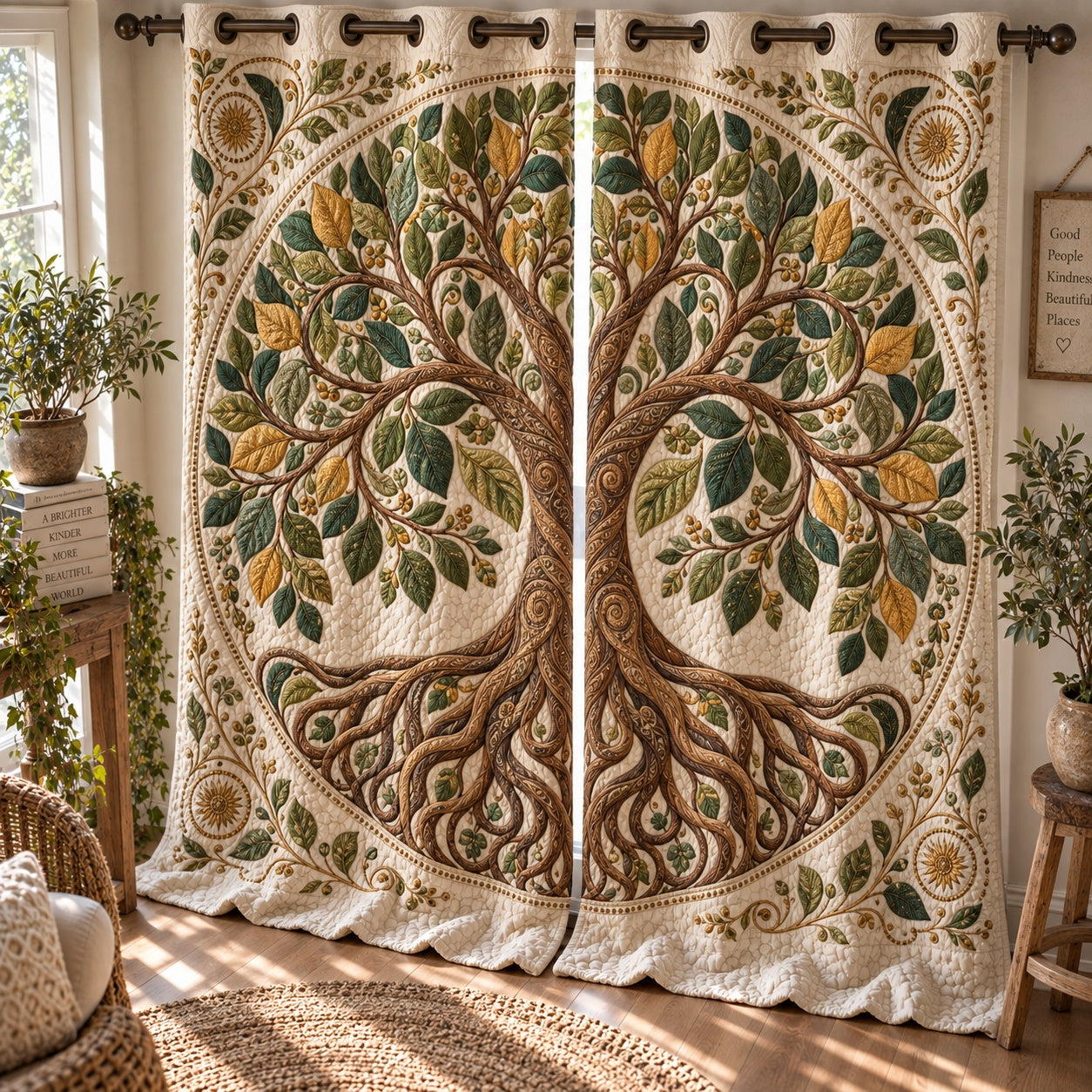 Golden Berry Grove Quilted Curtains NCU0VL4004