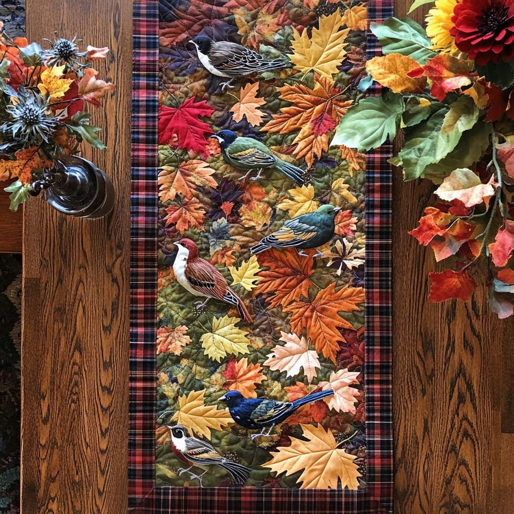 Golden Bird Haven Quilted Table Runner NCU0NT8778