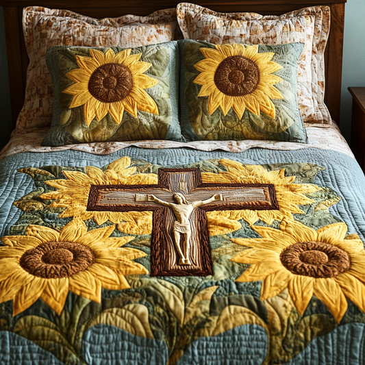 Golden Blessings 3-Piece Quilted Bedding Set NCU0VH1896