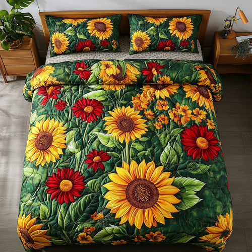 Golden Bloom 3-Piece Quilted Bedding Set NCU0DK3529