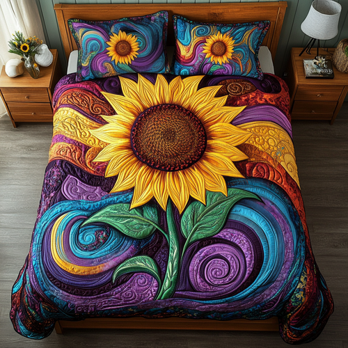 Golden Bloom 3-Piece Quilted Bedding Set NCU0DK4027