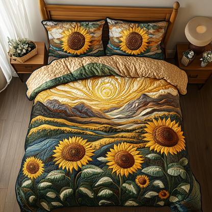 Golden Bloom 3-Piece Quilted Bedding Set NCU0DK4614