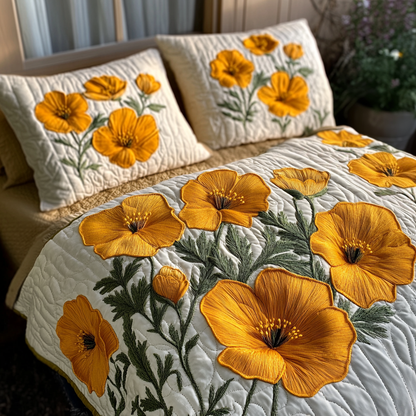 Golden Bloom 3-Piece Quilted Bedding Set NCU0DV4913