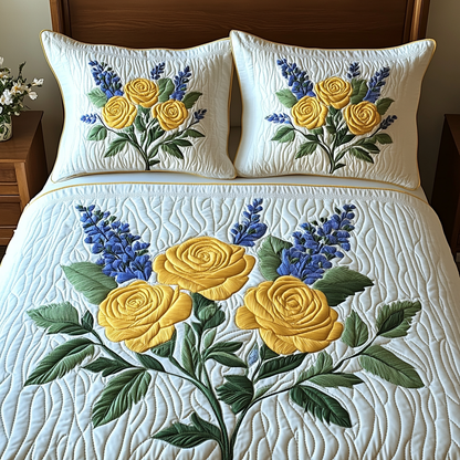 Golden Bloom 3-Piece Quilted Bedding Set NCU0DV5148
