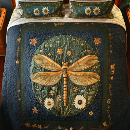 Golden Bloom 3-Piece Quilted Bedding Set NCU0NT4578