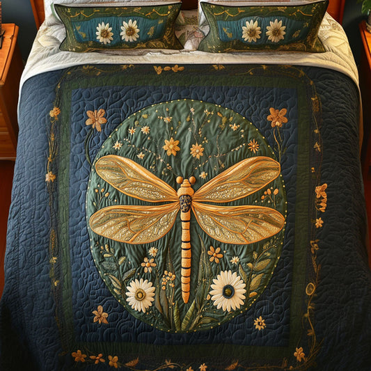 Golden Bloom 3-Piece Quilted Bedding Set NCU0NT4578