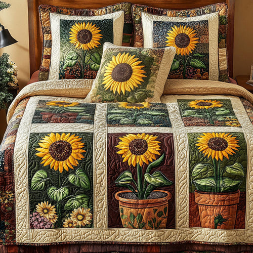 Golden Bloom 3-Piece Quilted Bedding Set NCU0NT5121