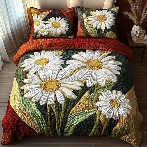Golden Bloom 3-Piece Quilted Bedding Set NCU0NT5995