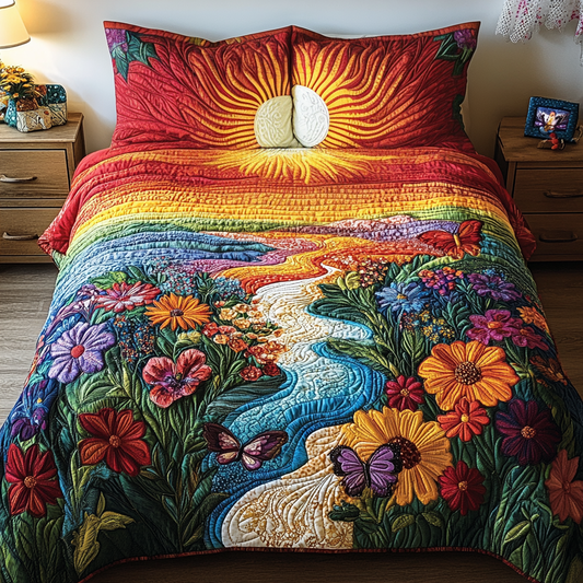Golden Bloom 3-Piece Quilted Bedding Set NCU0VH2671