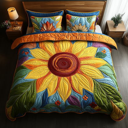 Golden Bloom 3-Piece Quilted Bedding Set NCU0VL1015