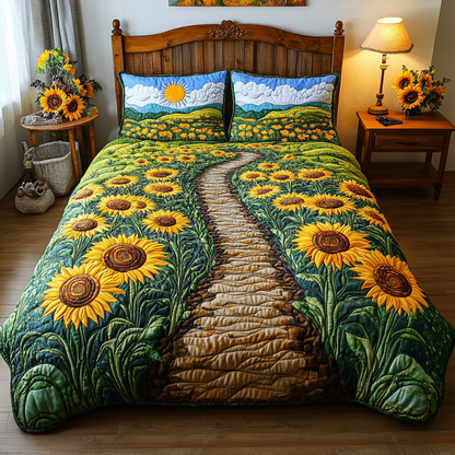 Golden Bloom 3-Piece Quilted Bedding Set NCU0VL1910