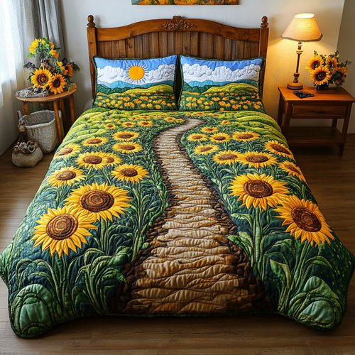 Golden Bloom 3-Piece Quilted Bedding Set NCU0VL1910