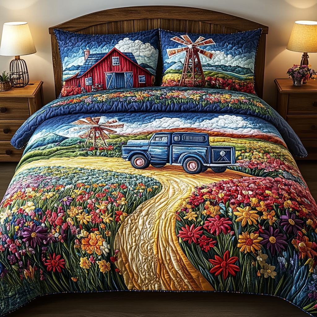 Golden Bloom 3-Piece Quilted Bedding Set NCU0VL2025