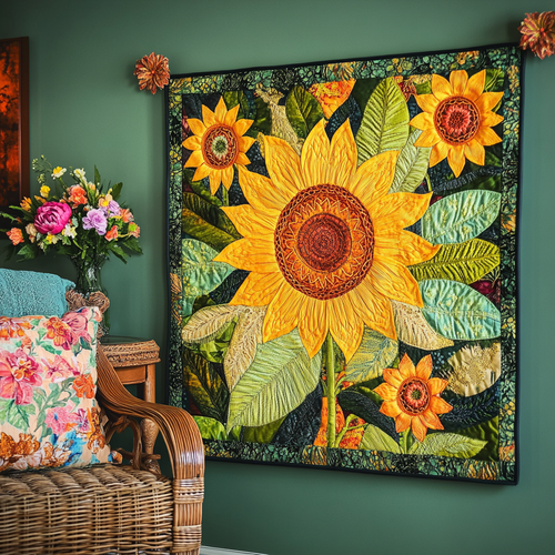 Golden Bloom Art Quilt Hanging NCU0TL917