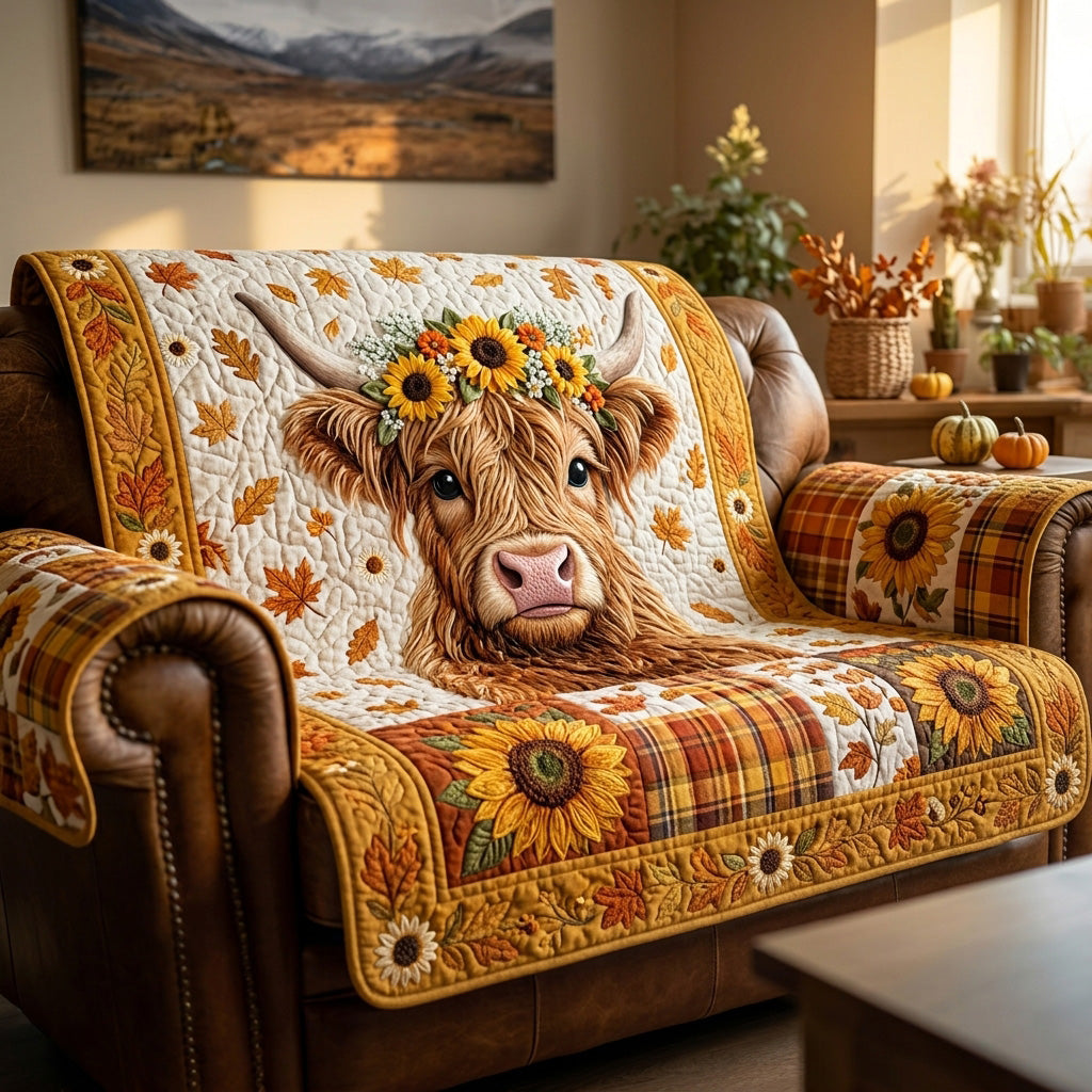 Golden Bloom Highland Calf Quilted Sofa Cover NCU0HH2092
