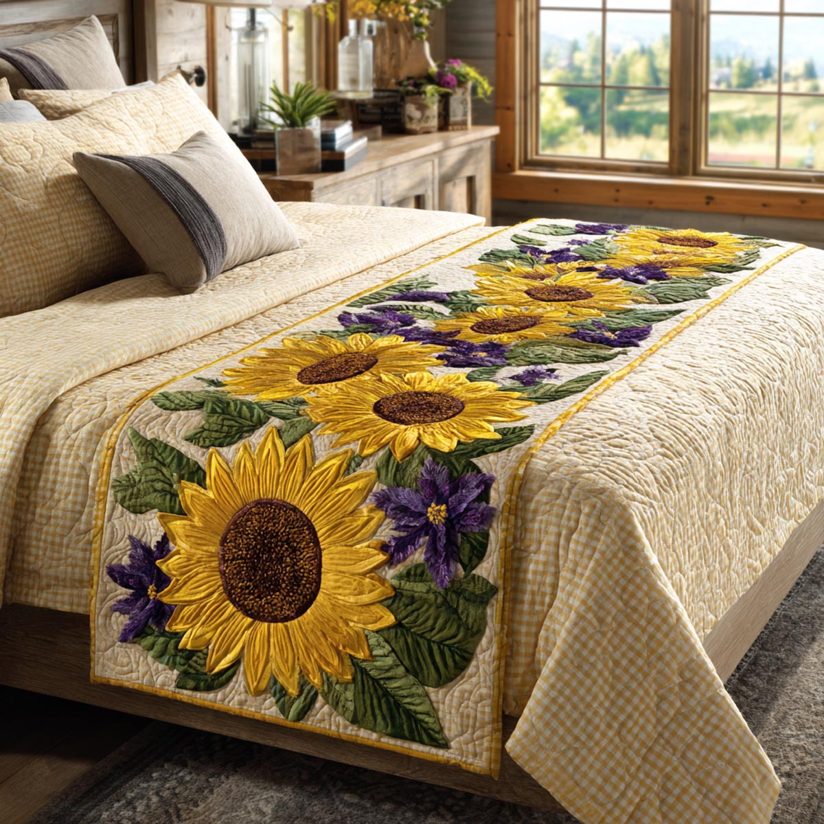 Golden Bloom Quilted Bed Runner NCU0DV9481