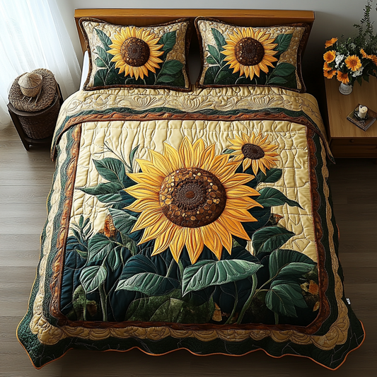 Golden Bloom 3-Piece Quilted Bedding Set NCU0DV2981