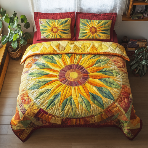 Golden Bloom 3-Piece Quilted Bedding Set NCU0DV3333