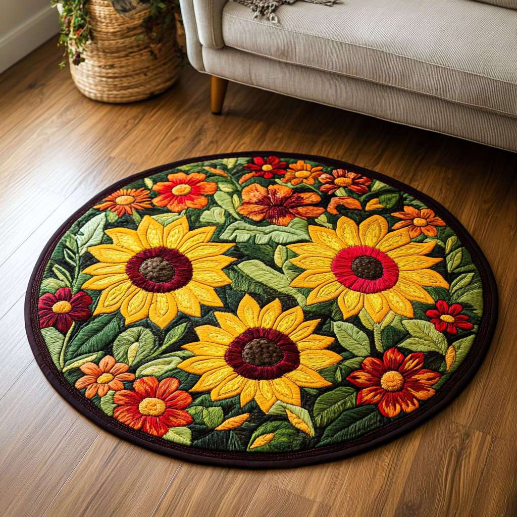 Golden Bloom Quilted Round Mat NCU0DK5238