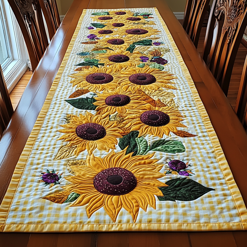 Golden Bloom Quilted Table Runner NCU0DK5782