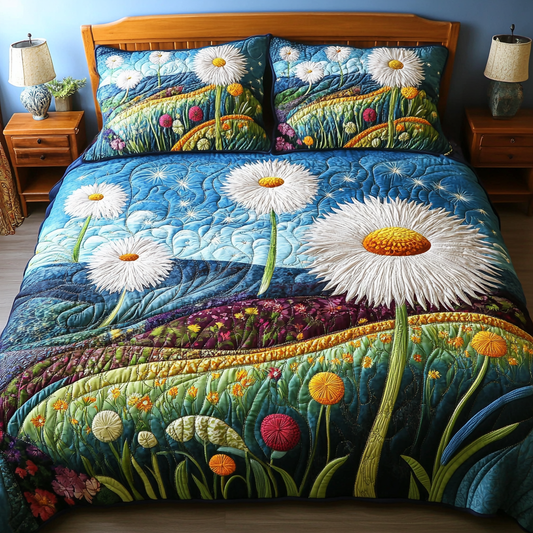 Golden Blooms 3-Piece Quilted Bedding Set NCU0DK5941