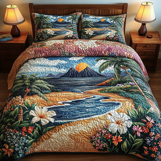 Golden Blooms 3-Piece Quilted Bedding Set NCU0DV5214